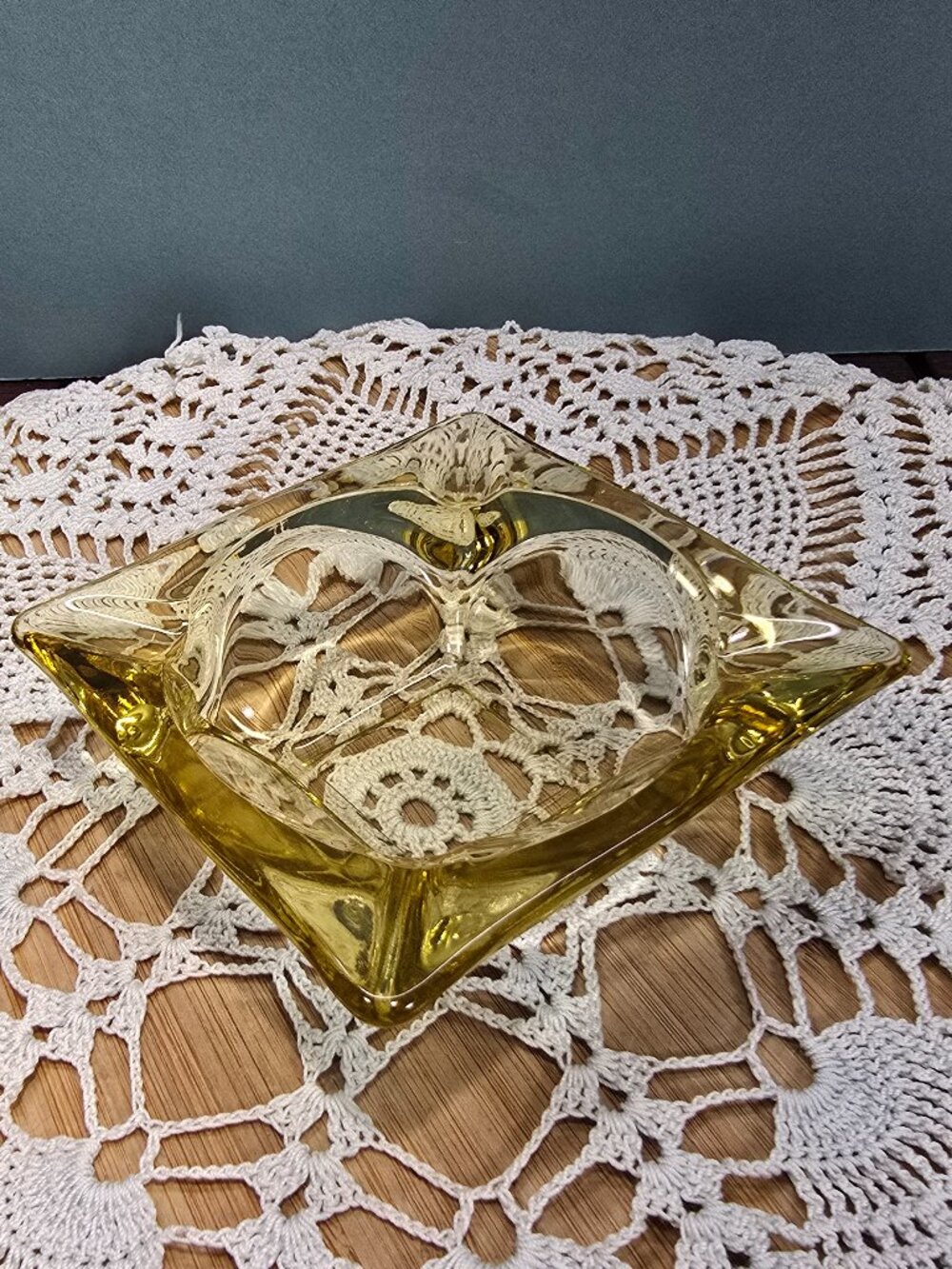 Vintage MCM Amber Glass Square Ashtray Small